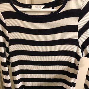 Striped long sleeve sweater with split back